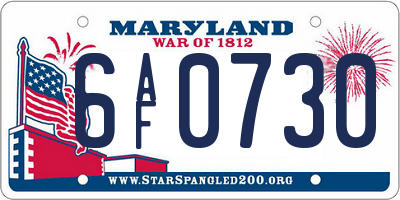 MD license plate 6AF0730