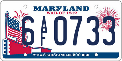 MD license plate 6AF0733