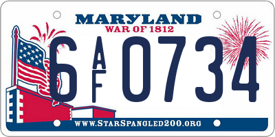 MD license plate 6AF0734