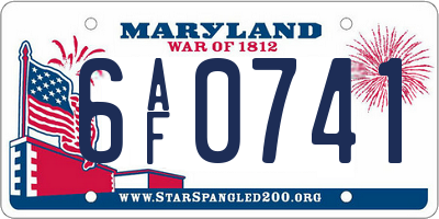 MD license plate 6AF0741