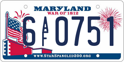 MD license plate 6AF0751