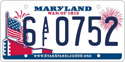 MD license plate 6AF0752