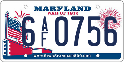 MD license plate 6AF0756