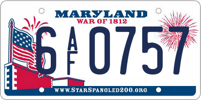 MD license plate 6AF0757