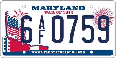 MD license plate 6AF0759