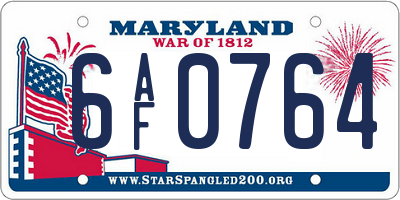 MD license plate 6AF0764