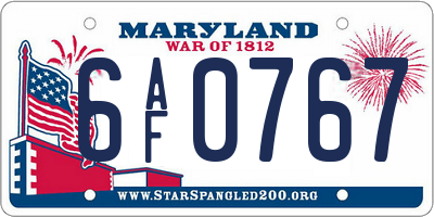 MD license plate 6AF0767