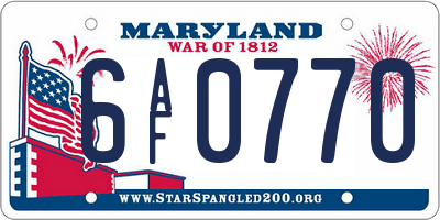 MD license plate 6AF0770