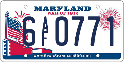 MD license plate 6AF0771