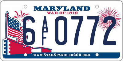 MD license plate 6AF0772