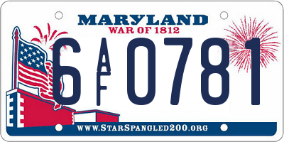 MD license plate 6AF0781