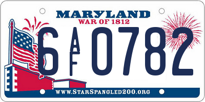 MD license plate 6AF0782