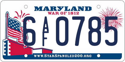 MD license plate 6AF0785