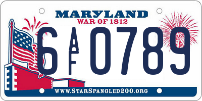 MD license plate 6AF0789