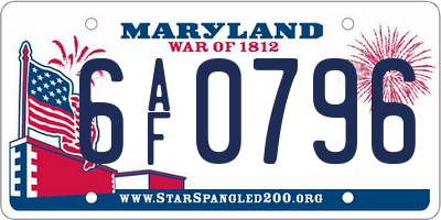 MD license plate 6AF0796