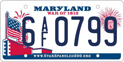 MD license plate 6AF0799