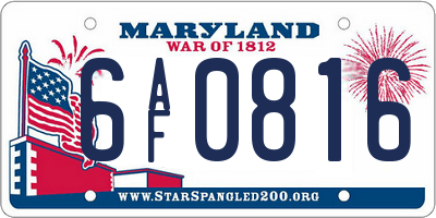 MD license plate 6AF0816