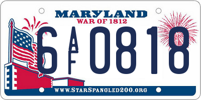 MD license plate 6AF0818