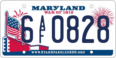 MD license plate 6AF0828