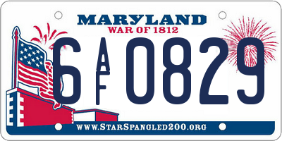 MD license plate 6AF0829