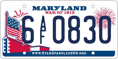 MD license plate 6AF0830
