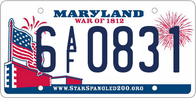 MD license plate 6AF0831