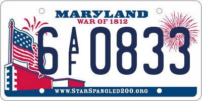 MD license plate 6AF0833