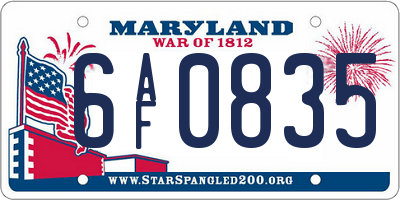 MD license plate 6AF0835