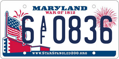 MD license plate 6AF0836