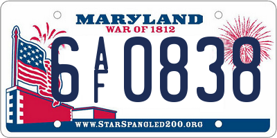 MD license plate 6AF0838