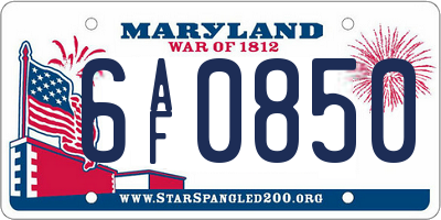 MD license plate 6AF0850