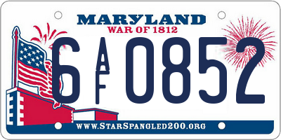 MD license plate 6AF0852