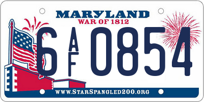 MD license plate 6AF0854
