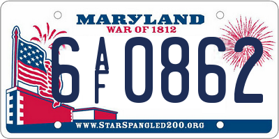 MD license plate 6AF0862