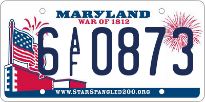 MD license plate 6AF0873