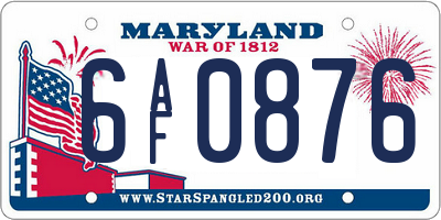 MD license plate 6AF0876
