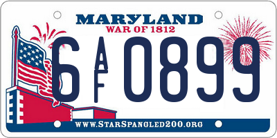 MD license plate 6AF0899