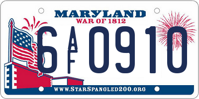 MD license plate 6AF0910