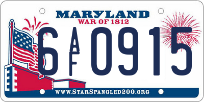 MD license plate 6AF0915