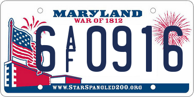 MD license plate 6AF0916