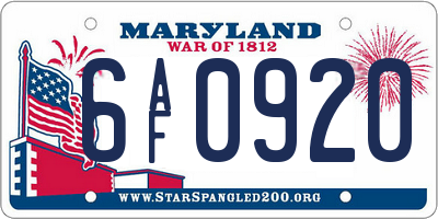 MD license plate 6AF0920