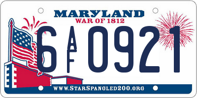 MD license plate 6AF0921