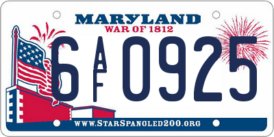 MD license plate 6AF0925
