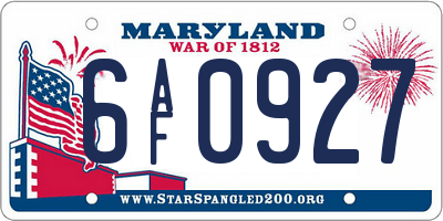 MD license plate 6AF0927
