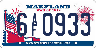 MD license plate 6AF0933