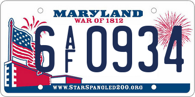 MD license plate 6AF0934