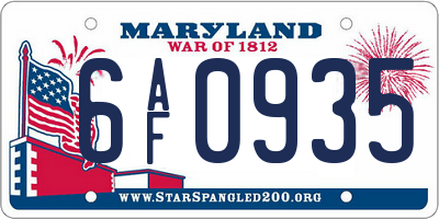MD license plate 6AF0935
