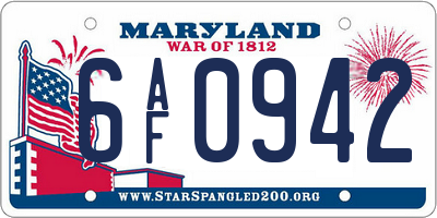MD license plate 6AF0942