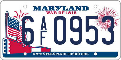MD license plate 6AF0953