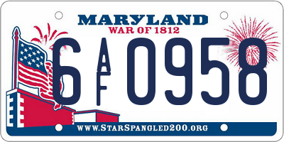MD license plate 6AF0958